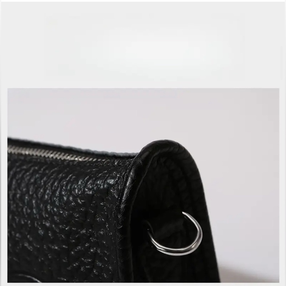 Black Pebble Textured Shoulder Bag with Logo Strap NIP - Picture 6 of 11